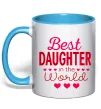 Чашка с цветной ручкой Best daughter in world Голубой фото