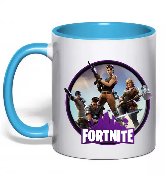 Чашка з кольоровою ручкою Logo Fortnite Блакитний фото