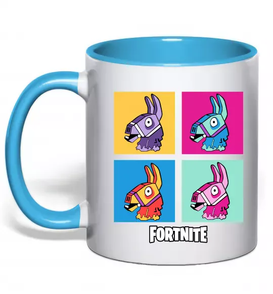 Чашка з кольоровою ручкою Fortnite Lama Блакитний фото