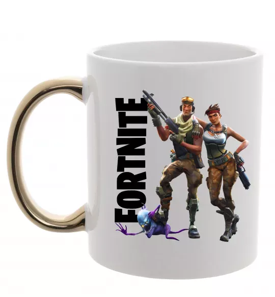Чашка з кольоровою ручкою Fortnite poster Золото фото