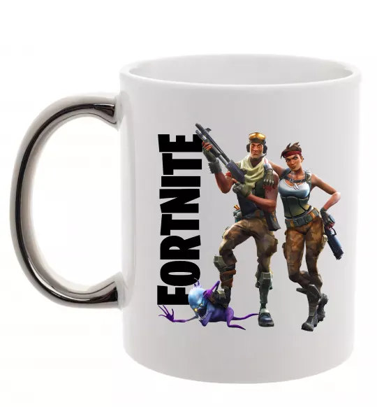 Чашка з кольоровою ручкою Fortnite poster Срібло фото
