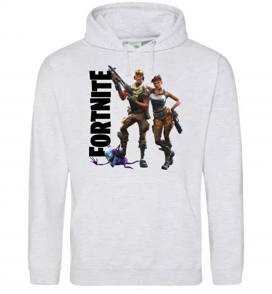 Мужская толстовка (худи) Fortnite poster Серый меланж фото