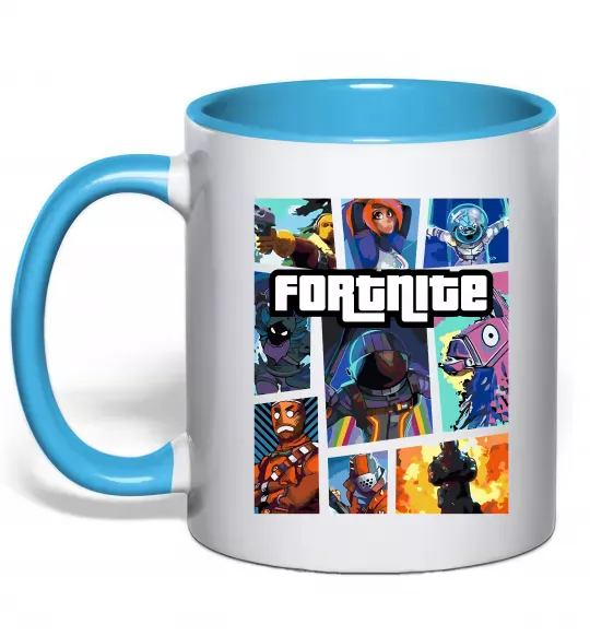 Чашка с цветной ручкой Fortnite GTA art Голубой фото