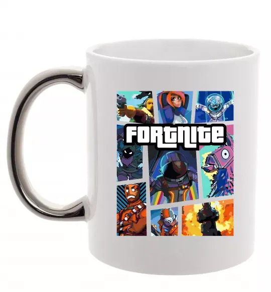 Чашка с цветной ручкой Fortnite GTA art Серебро фото