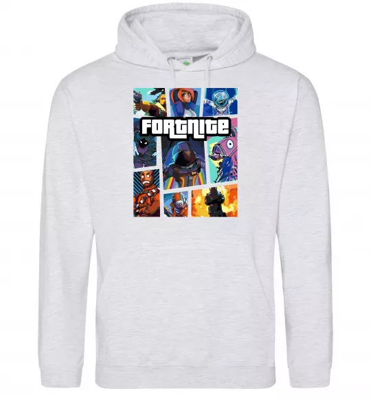 Мужская толстовка (худи) Fortnite GTA art Серый меланж фото