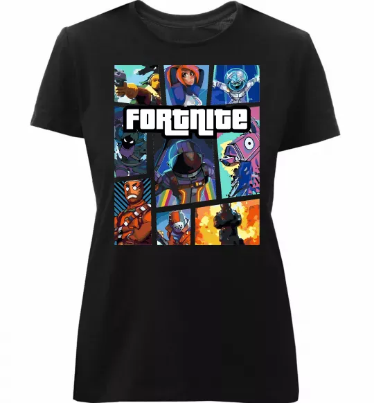 Женская премиум футболка Fortnite GTA art Черный фото