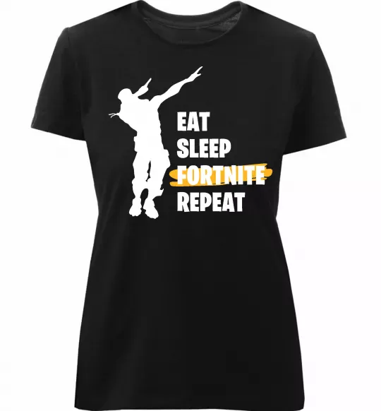 Женская премиум футболка Eat sleep fortnite repeat Черный фото