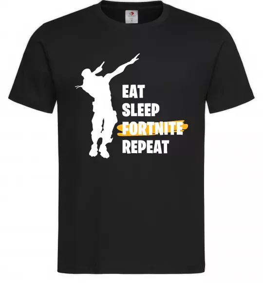 Мужская футболка Eat sleep fortnite repeat Черный фото