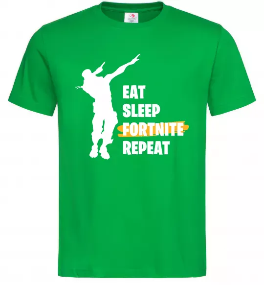 Мужская футболка Eat sleep fortnite repeat Зеленый фото