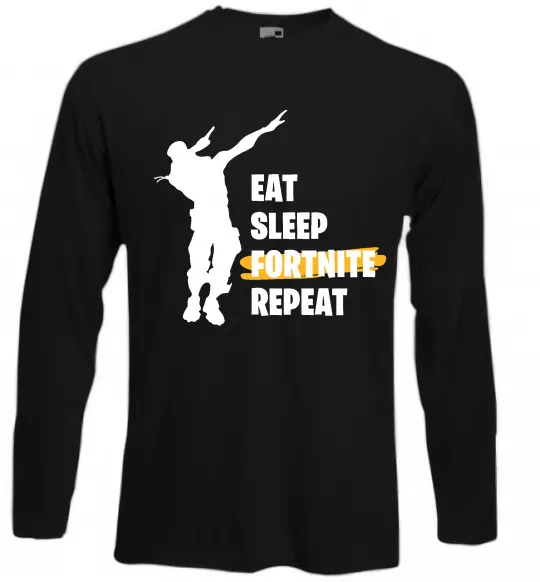 Лонгслив Eat sleep fortnite repeat Черный фото