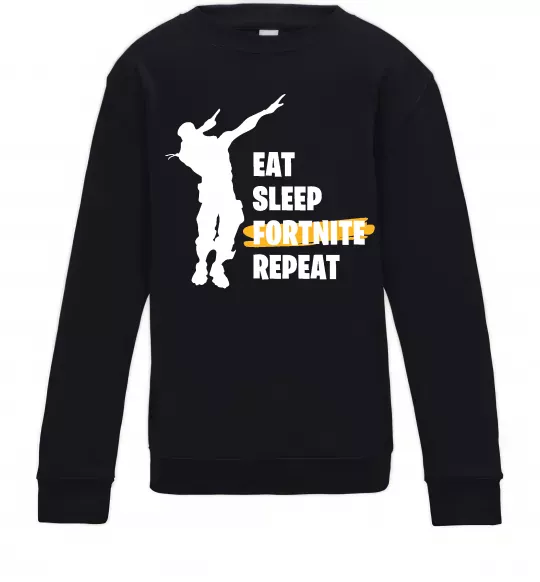 Детский Свитшот Eat sleep fortnite repeat Черный фото