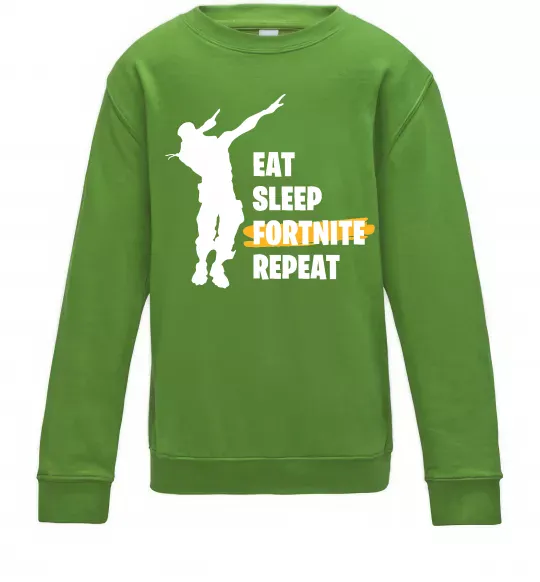 Детский Свитшот Eat sleep fortnite repeat Лаймовый фото