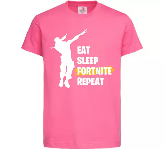 Дитяча футболка Eat sleep fortnite repeat Яскраво-рожевий фото