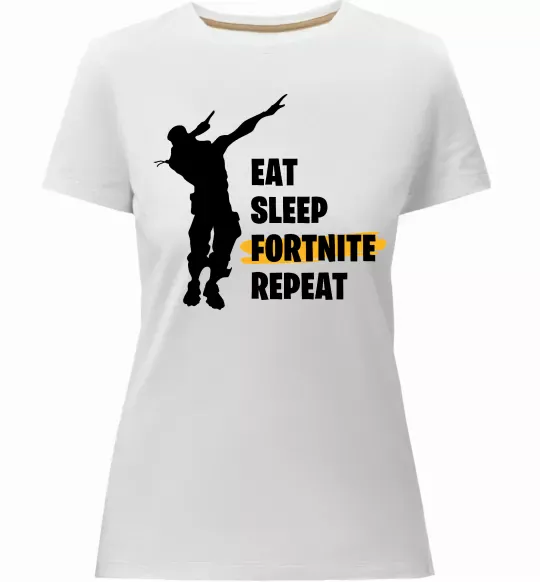 Женская премиум футболка Eat sleep fortnite repeat Белый фото