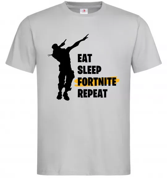 Мужская футболка Eat sleep fortnite repeat Серый фото