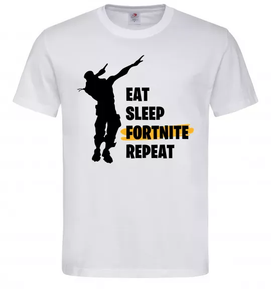 Мужская футболка Eat sleep fortnite repeat Белый фото