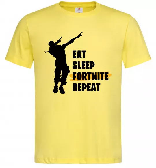 Мужская футболка Eat sleep fortnite repeat Лимонный фото