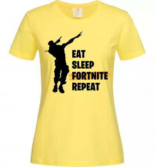 Жіноча футболка Eat sleep fortnite repeat Лимонний фото