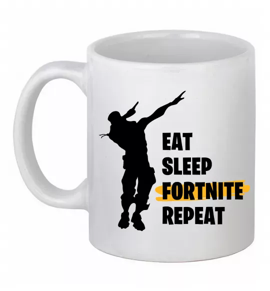 Чашка керамічна Eat sleep fortnite repeat Білий фото