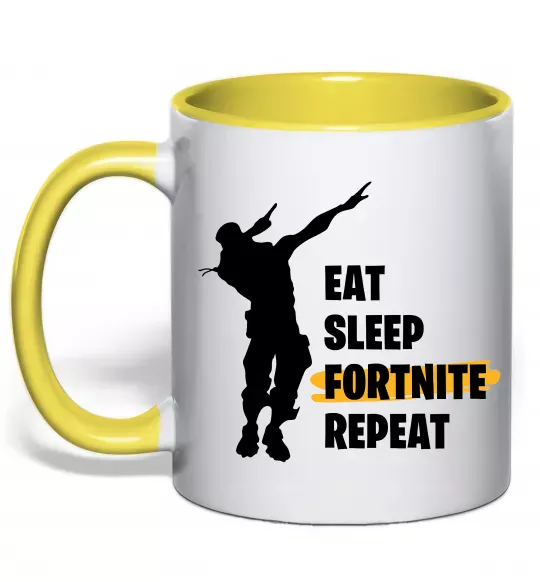 Чашка с цветной ручкой Eat sleep fortnite repeat Солнечно желтый фото