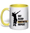 Чашка с цветной ручкой Eat sleep fortnite repeat Солнечно желтый фото