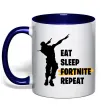 Чашка с цветной ручкой Eat sleep fortnite repeat Глубокий темно-синий фото