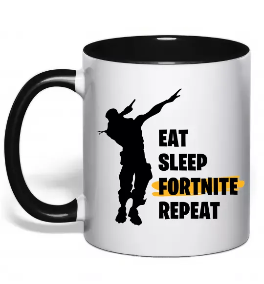Чашка с цветной ручкой Eat sleep fortnite repeat Черный фото