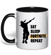 Чашка с цветной ручкой Eat sleep fortnite repeat Черный фото