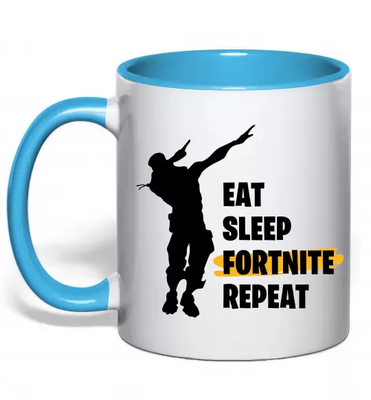 Чашка с цветной ручкой Eat sleep fortnite repeat Голубой фото