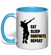 Чашка с цветной ручкой Eat sleep fortnite repeat Голубой фото