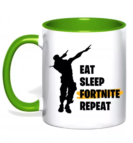 Чашка с цветной ручкой Eat sleep fortnite repeat Зеленый фото