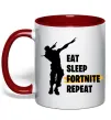 Чашка с цветной ручкой Eat sleep fortnite repeat Красный фото