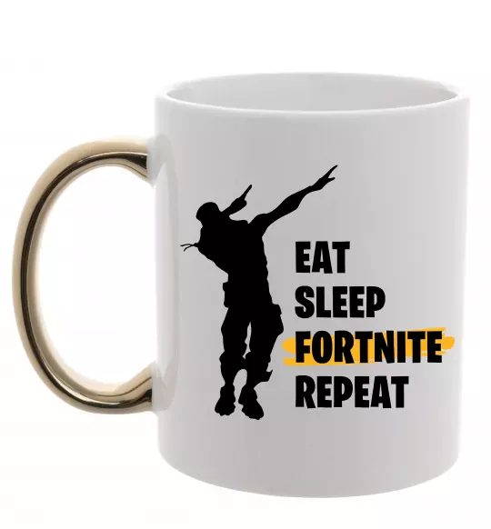 Чашка с цветной ручкой Eat sleep fortnite repeat Золото фото