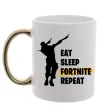 Чашка с цветной ручкой Eat sleep fortnite repeat Золото фото