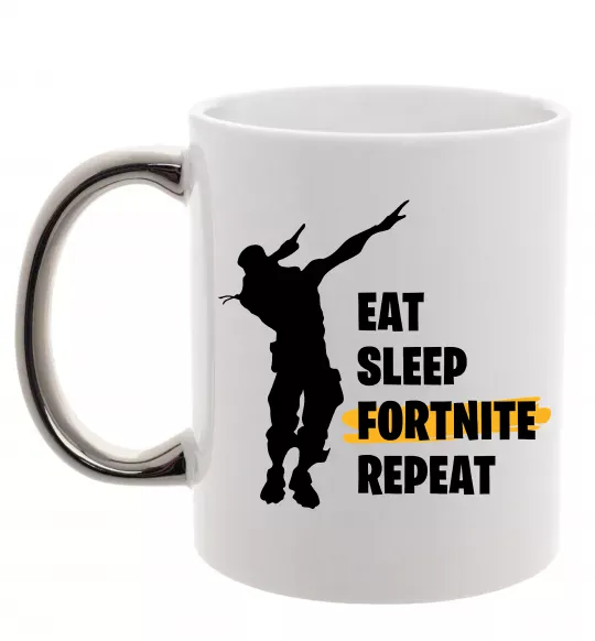 Чашка с цветной ручкой Eat sleep fortnite repeat Серебро фото