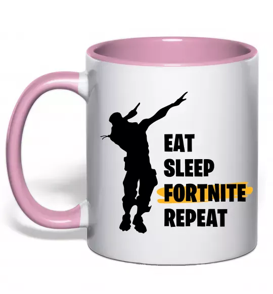 Чашка с цветной ручкой Eat sleep fortnite repeat Нежно розовый фото