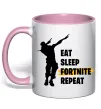 Чашка с цветной ручкой Eat sleep fortnite repeat Нежно розовый фото