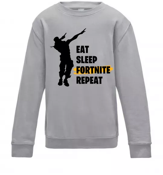 Детский Свитшот Eat sleep fortnite repeat Серый меланж фото