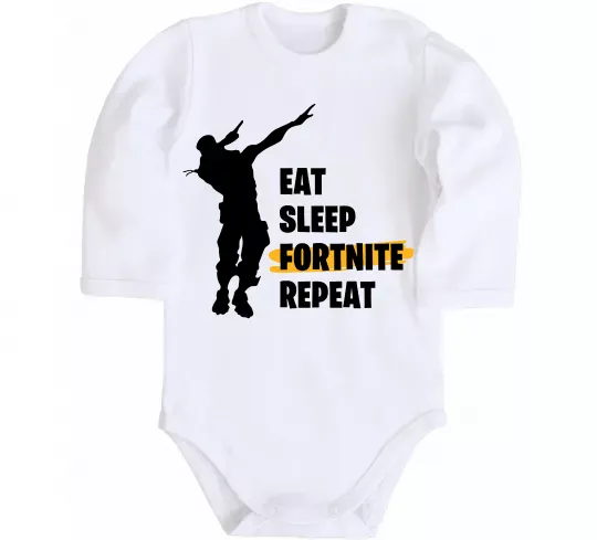 Дитячий бодік Eat sleep fortnite repeat Білий фото