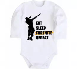 Дитячий бодік Eat sleep fortnite repeat Білий фото