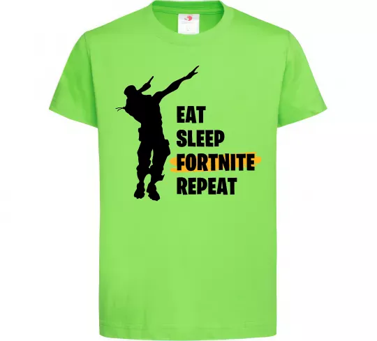 Дитяча футболка Eat sleep fortnite repeat Лаймовий фото