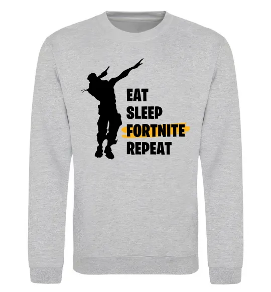 Свитшот Eat sleep fortnite repeat Серый меланж фото