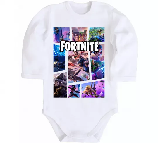 Детский боди Фортнайт колаж Белый фото