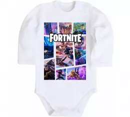 Дитячий бодік Фортнайт колаж Білий фото