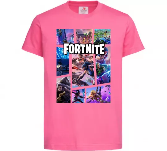 Дитяча футболка Фортнайт колаж Яскраво-рожевий фото