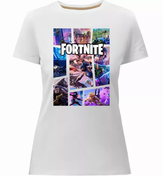 Женская премиум футболка Фортнайт колаж Белый фото