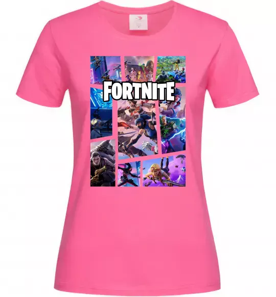 Жіноча футболка Фортнайт колаж Яскраво-рожевий фото