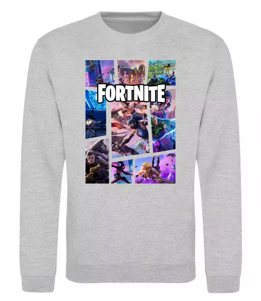 Свитшот Фортнайт колаж Серый меланж фото