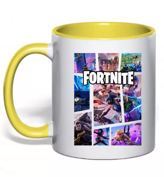 Чашка з кольоровою ручкою Фортнайт колаж Сонячно жовтий фото