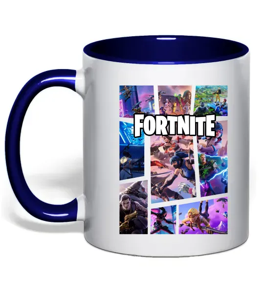 Чашка з кольоровою ручкою Фортнайт колаж Глибокий темно-синій фото